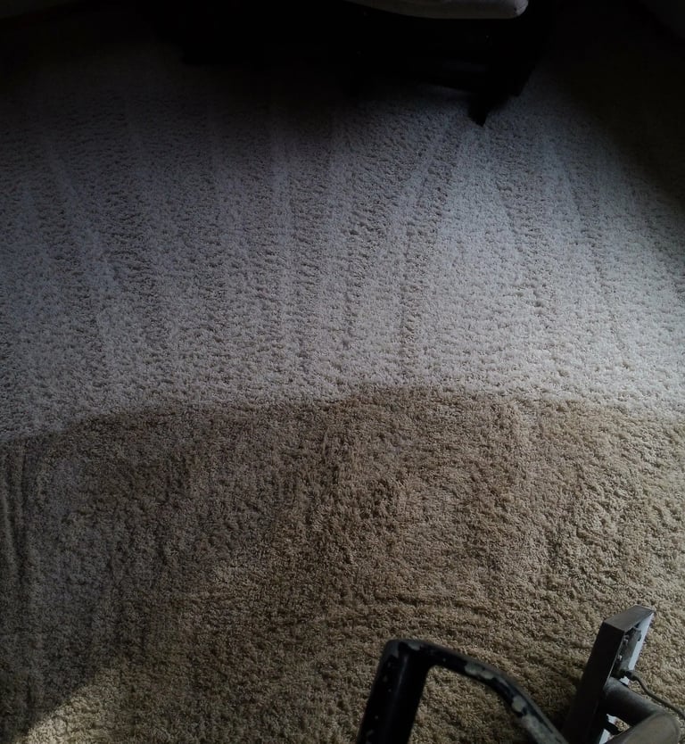 Carpet cleaning - before and after - dirty white carpet