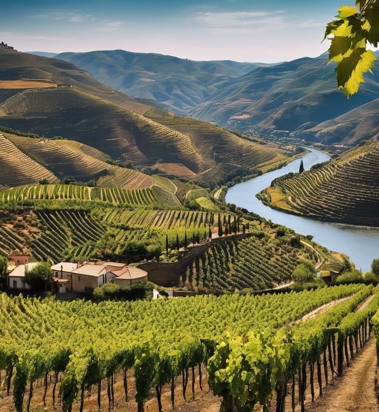 a river running through a valley with a river in the background
