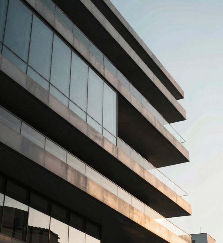 Moderne Betonarchitektur als Symbol für Beständigkeit und führende Marktpositionen.