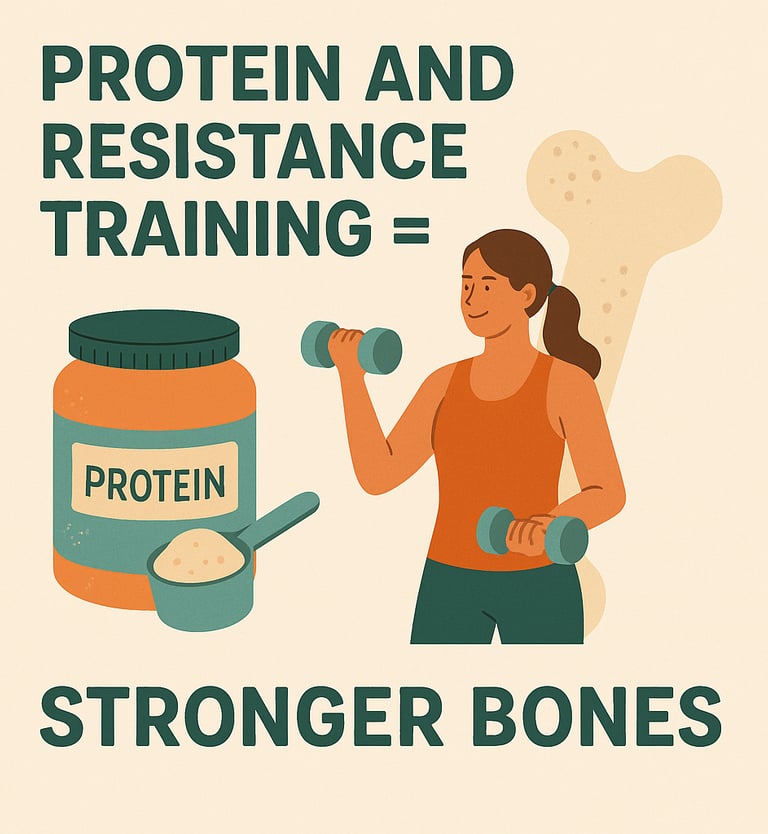imple wellness graphic showing protein and resistance training for stronger, healthier bones.