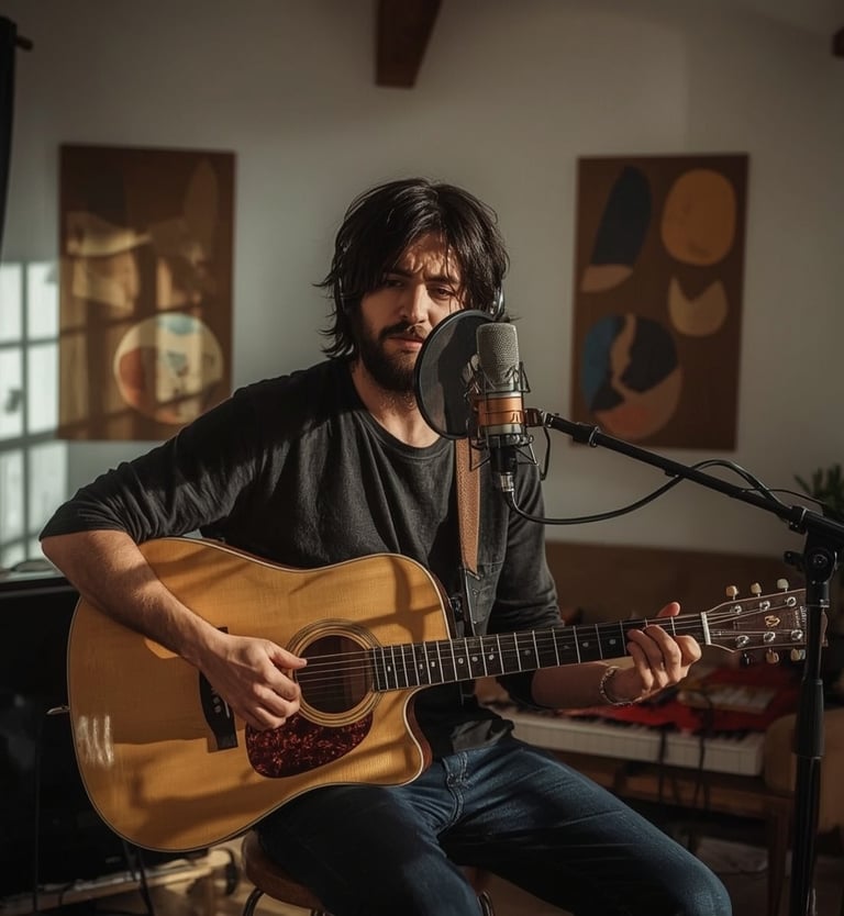 Artista em estúdio de gravação no Porto
