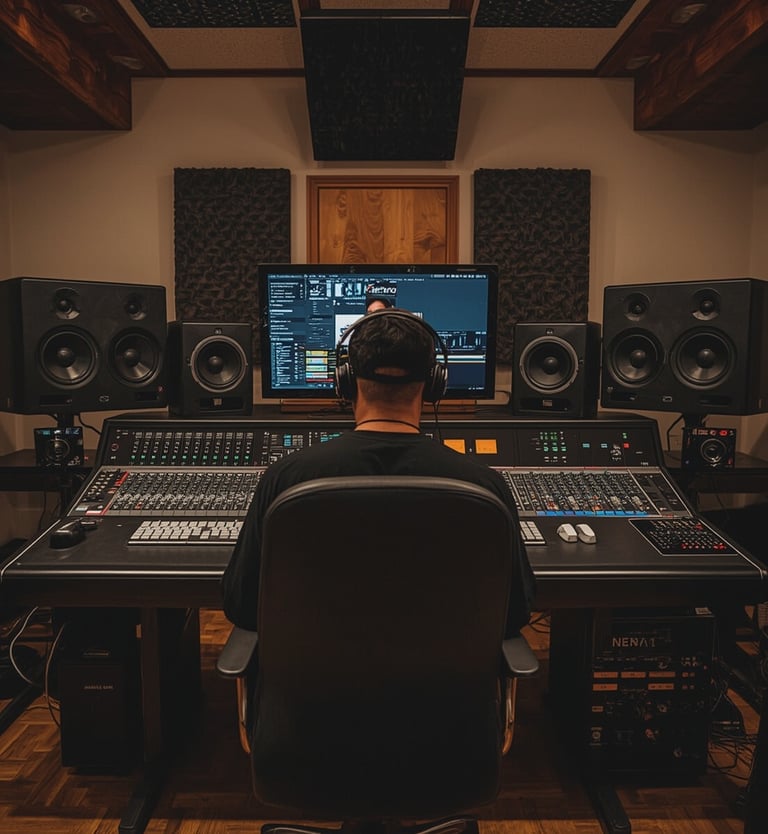 Produtor de rap a trabalhar num estúdio no Porto