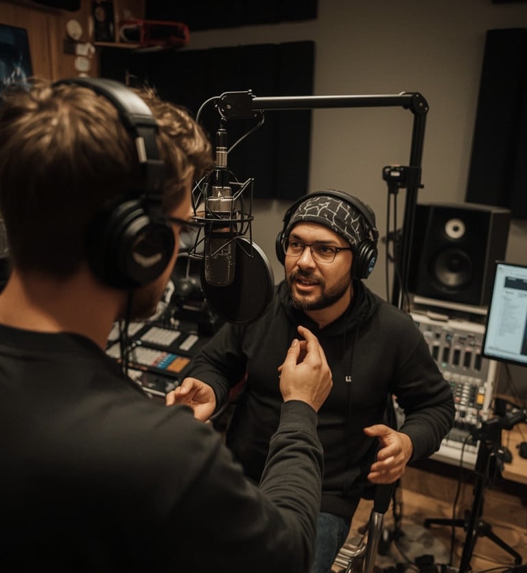 Técnico acompanhando gravação de rap no Porto