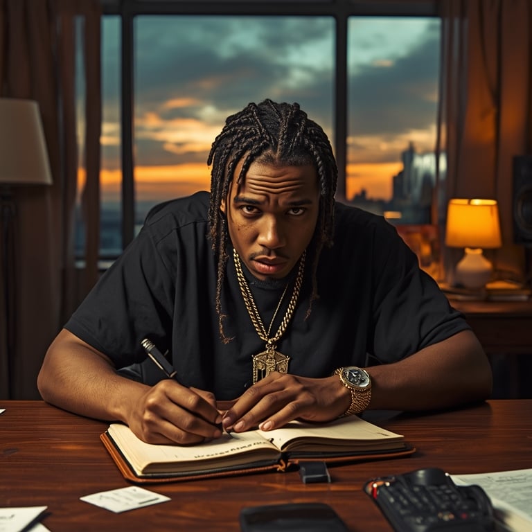 rapper compondo uma letra pro estudio mdb