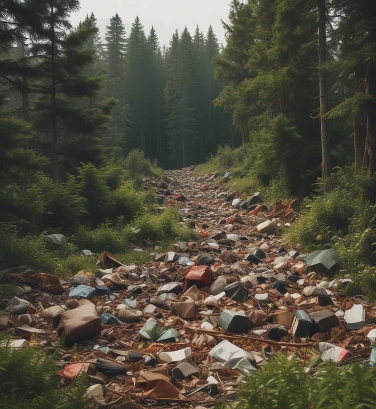 A serene forest path bathed in golden sunlight, symbolizing a journey toward nature-friendly living.