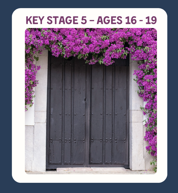 Mauve door with flowers