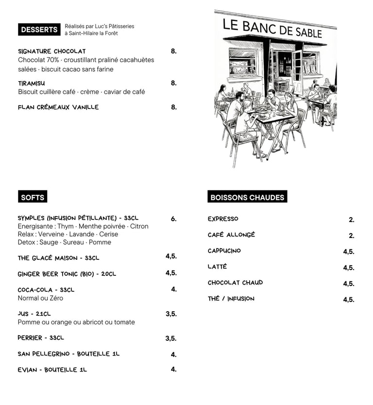 carte dessert le banc de sable
