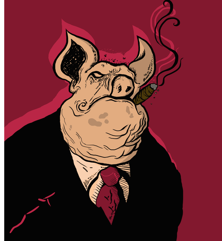 A rendition of one of the pigs from the novel "Animal Farm"