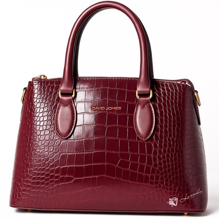 Sac à main bordeaux effet croco David Jones Paris, en simili cuir chic avec livraison 24h à Genève.