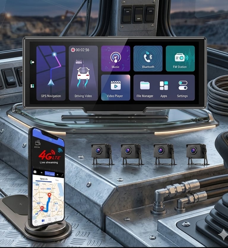 نظام مراقبة ذكي يدعم شبكات 4G LTE للبث المباشر وتتبع المسارات، مع شاشة تحكم تفاعلية و4 كاميرات لرصد 