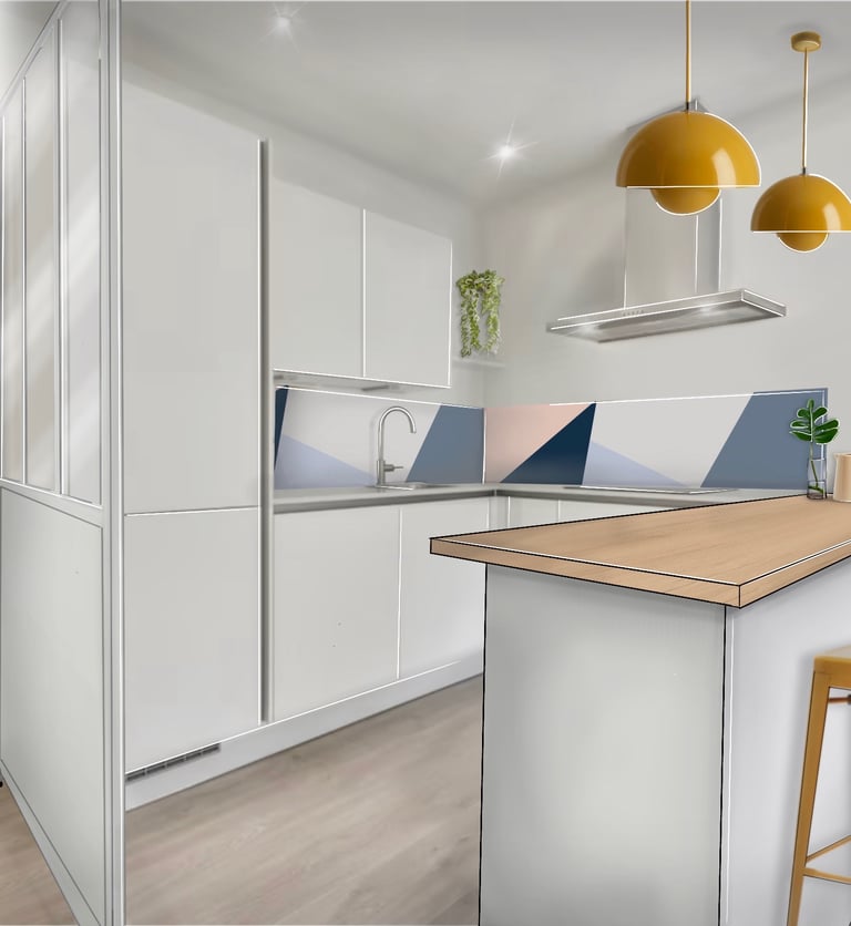 Agencement d'une cuisine dessiné sur Procreate