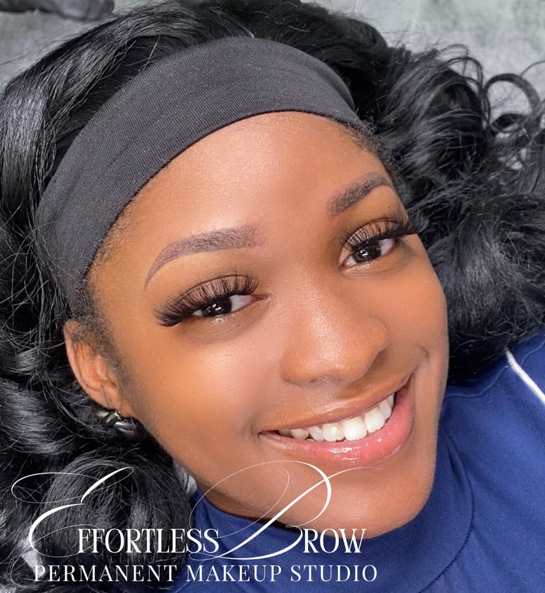 Fresh ombre powder brows immediately after the procedure, showing a soft, defined makeup look.