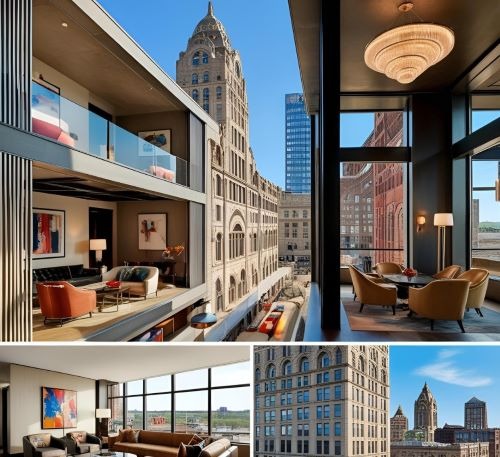 Luxury loft-style Detroit hotel from the inside and outside