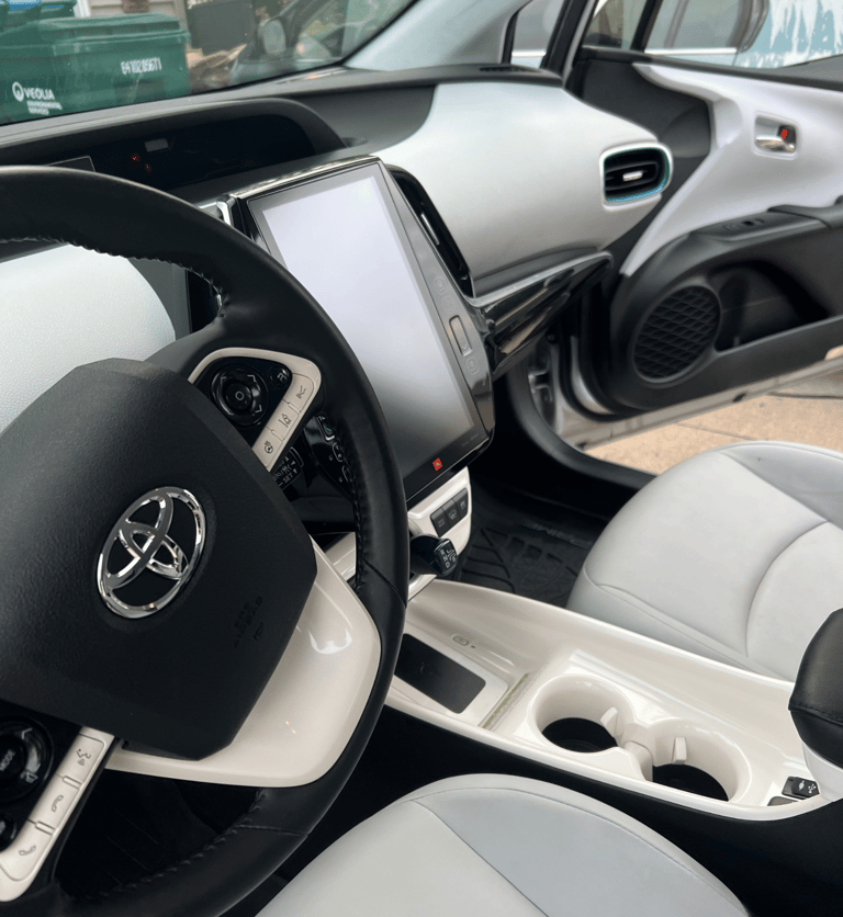 Immaculate car interior with sanitized surfaces and a fresh scent