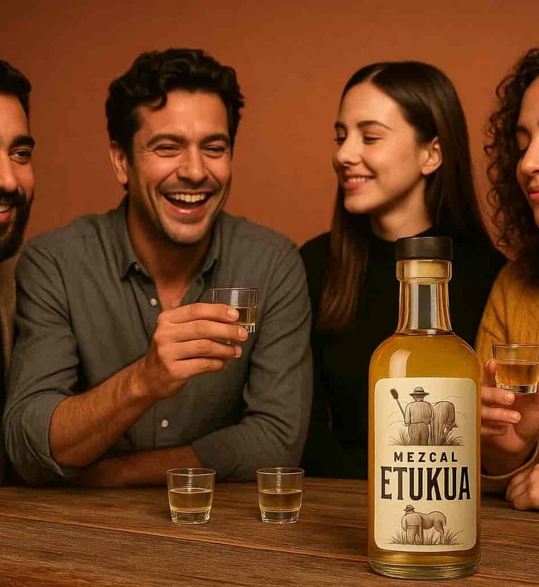 Cliente satisfecho compartiendo experiencia con mezcal artesanal de calidad