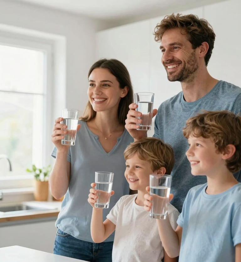 Close-up of a professional technician installing a water softener device on a house main water pipe.