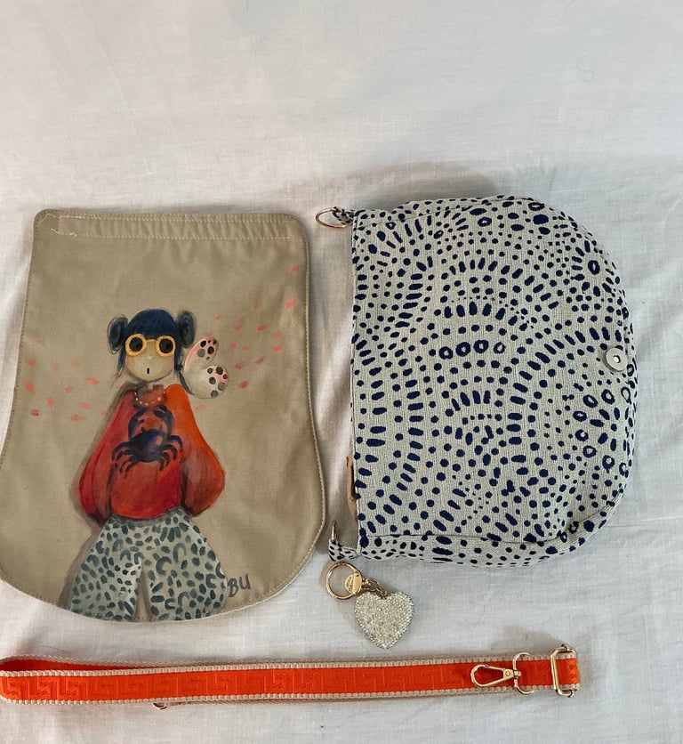 Sac peint à la main combinaison bleu orange