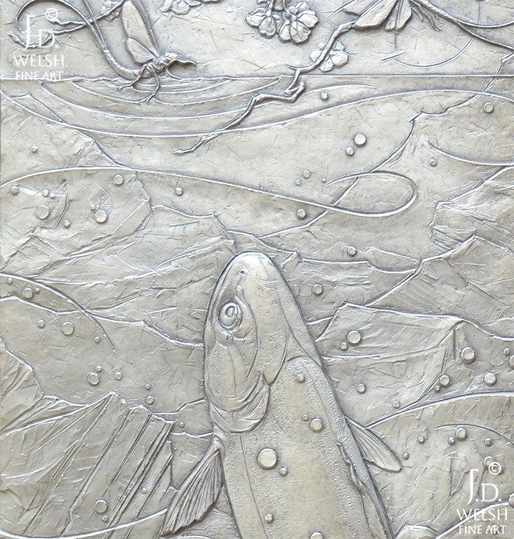 Mayflies and Trout Rise - J.D. Welsh - Bronze Relief - Detail image