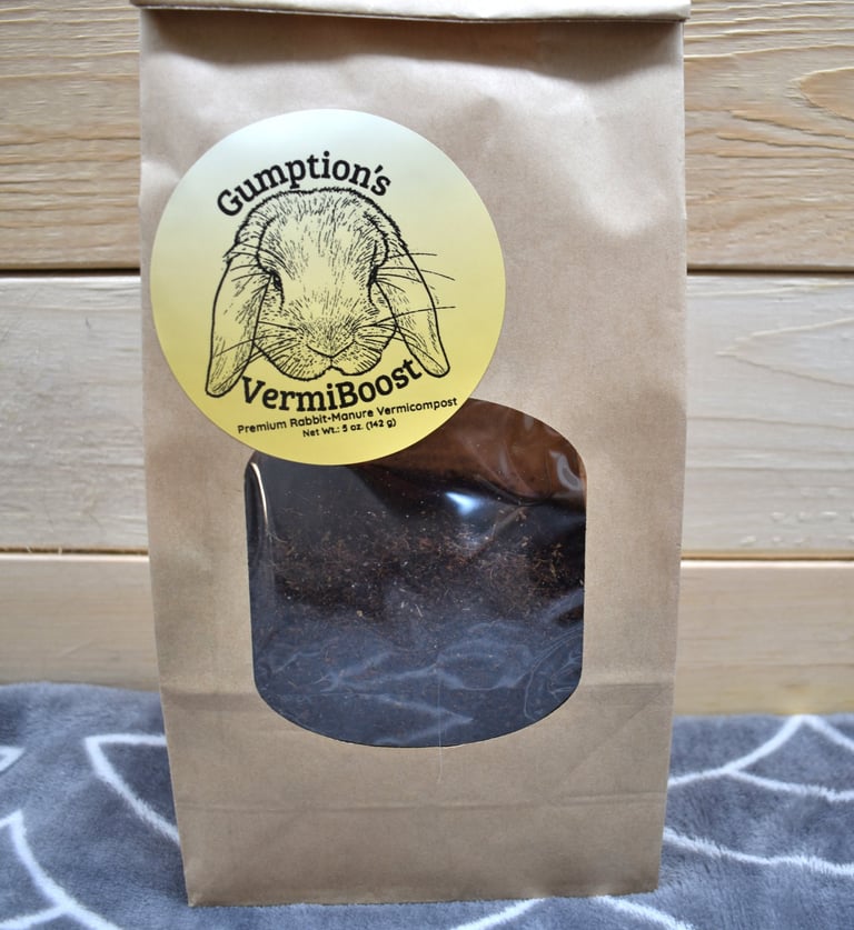 Bag of Gumption’s VermiBoost premium vermicompost from Hot Cross Buns Homestead