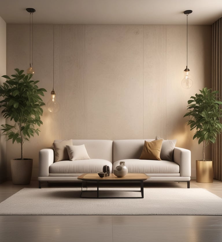 A cozy living room showcasing a plush sofa upholstered in rich fabric from Negi Furnishing.