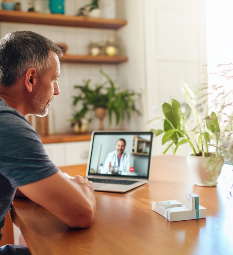 Middle age male meeting with his doctor over telehealth