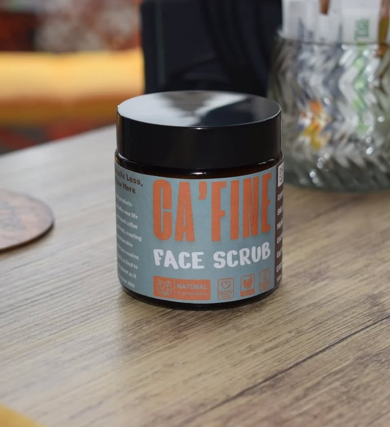 coffee face scrub on a table in a worcester coffee shop