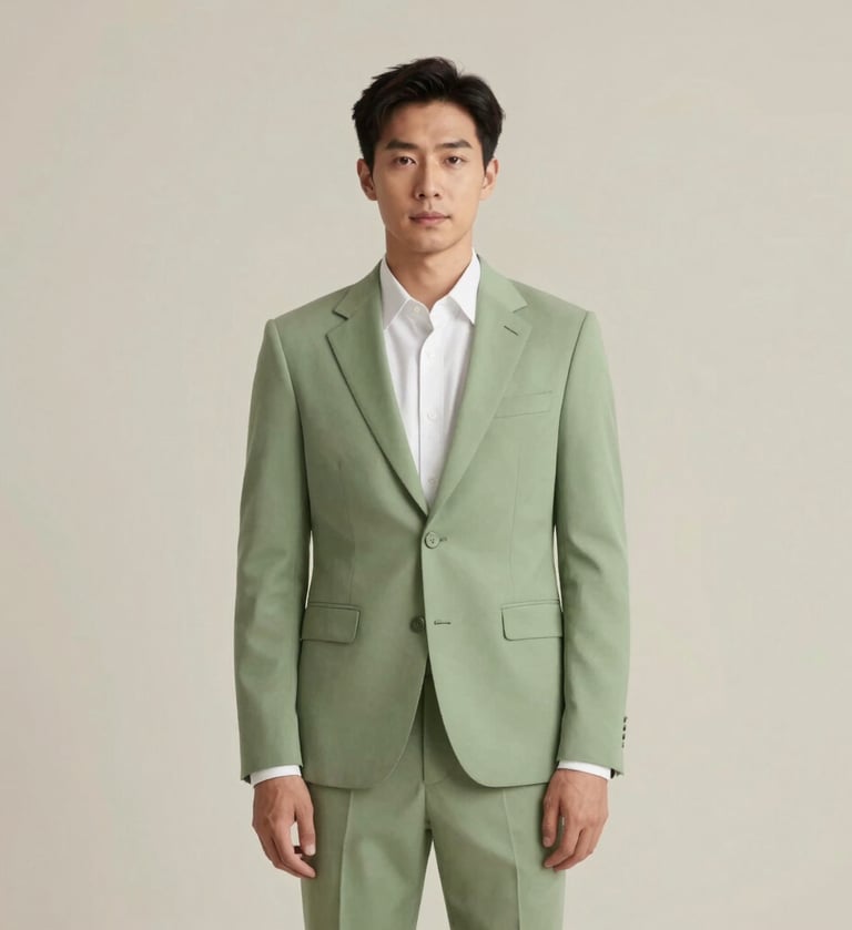 Minimalist portrait of a man in a #26211F suit standing against a textured #AEAEA7 background. The lighting is soft and flat, evoking professional creative elegance. Timeless and sophisticated narrative visual.