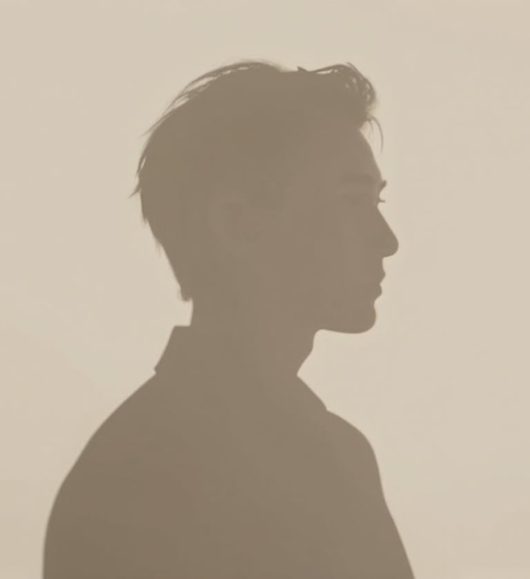 A sophisticated and artistic portrait silhouette with soft, warm beige light, minimalist aesthetic, evoking a sense of refined mystery and premium brand identity.