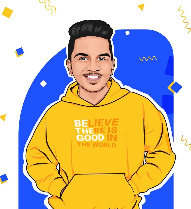 a man in a yellow hoodie illustr5ation