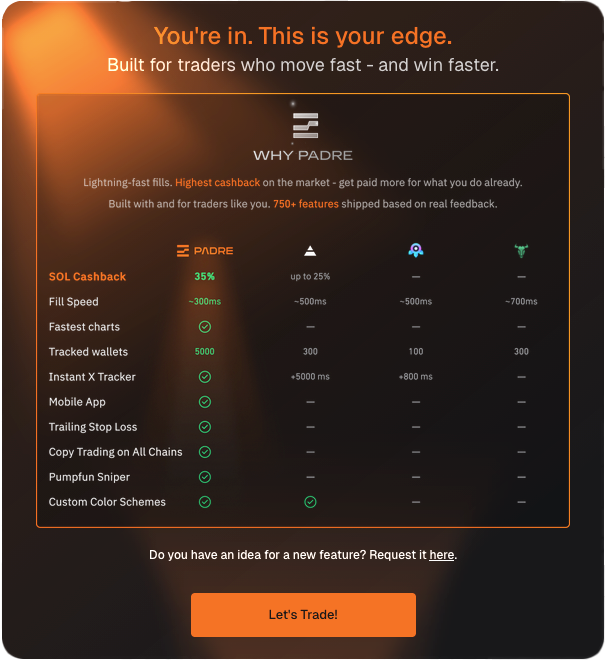 pumpfun terminal padre.gg cashback program