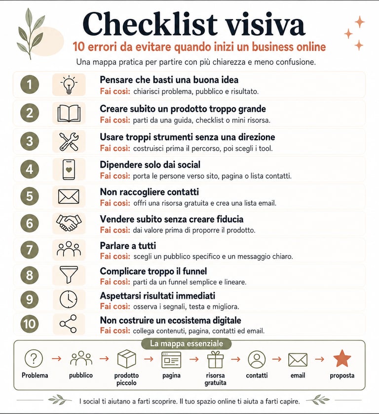 Checklist visiva: 10 errori da evitare quando inizi un business online