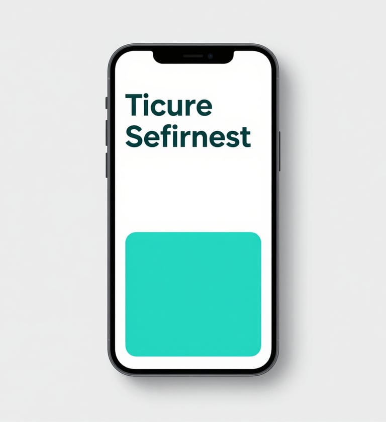 A minimalist and sophisticated mockup of a smartphone displaying a clean mobile app interface. The design features sharp typography and tropical teal UI elements against a platinum background. High-quality professional lighting, sleek and modern aesthetic reflecting the brand mood.