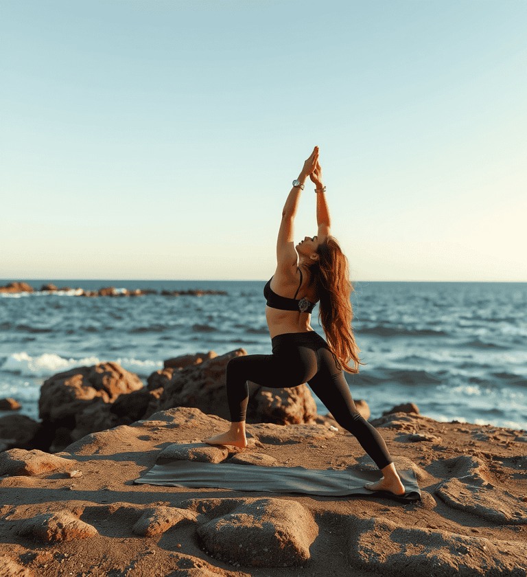 Woman meditating by the sea