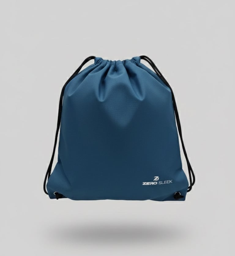 a blue drawsack bag with a drawsack and a drawsack