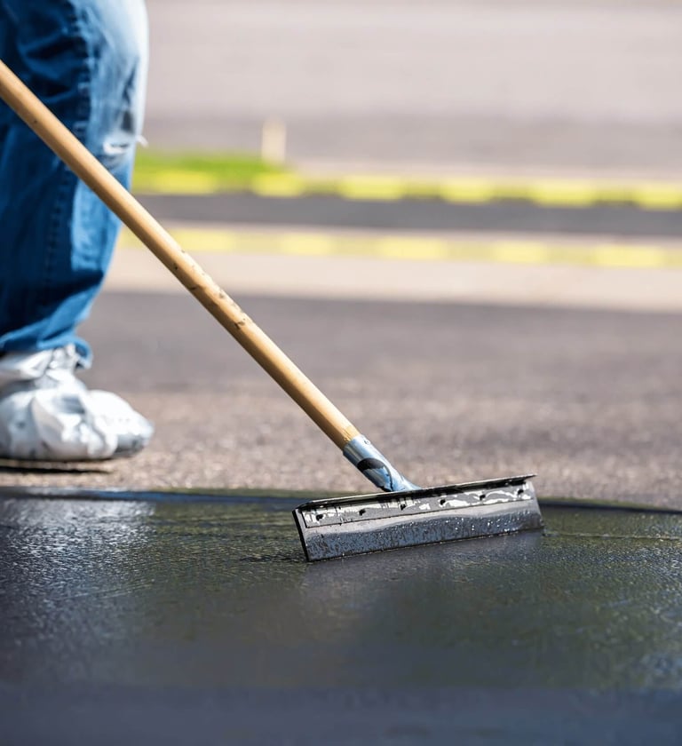 Applying emulsion asphalt sealant to driveway