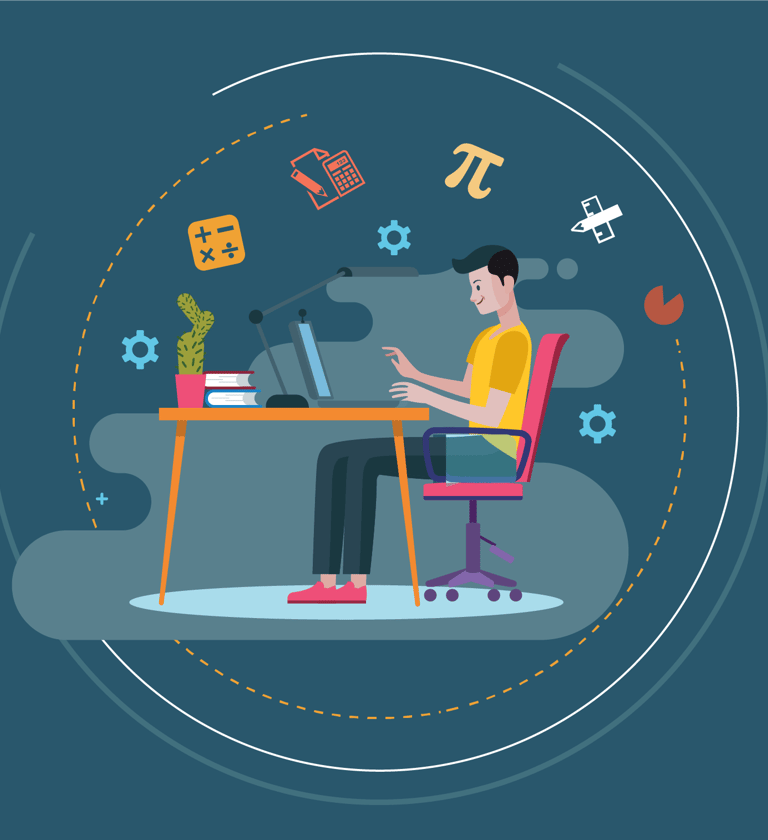 vyras sėdi prie stalo su nešiojamu kompiuteriu ir kompiuteriu