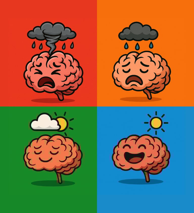 Brain Buddies icons representing neurodivergent rhythm states used in capacity‑based ADHD coaching.