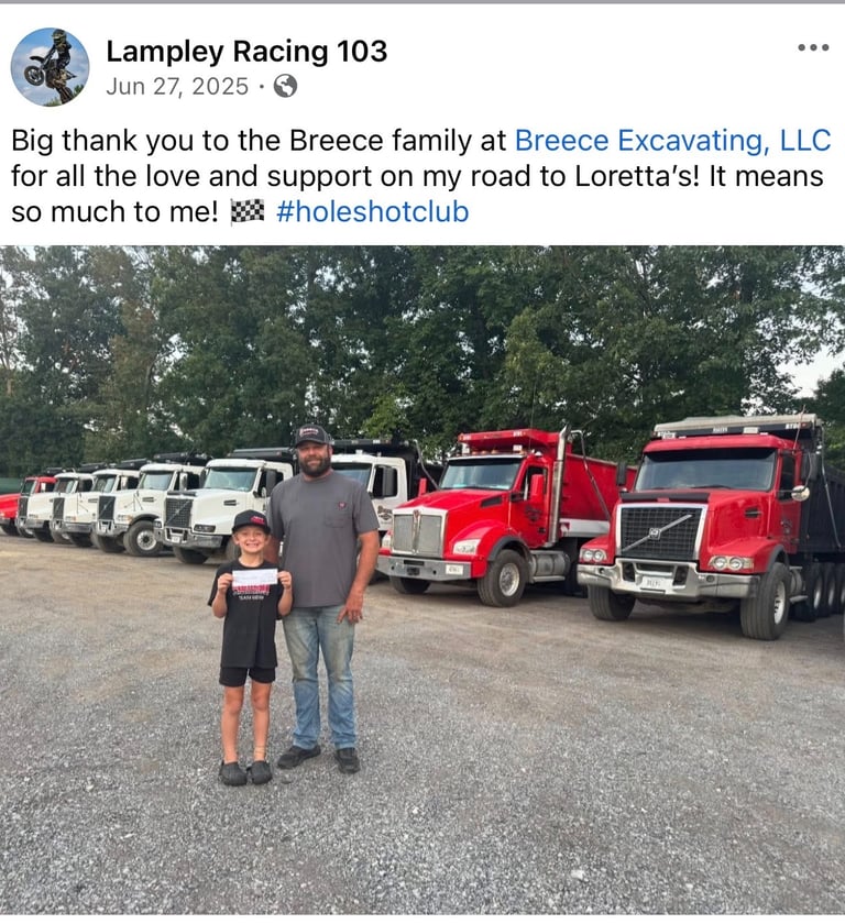 Breece trucking, breece excavating, dump trucks, sponsor