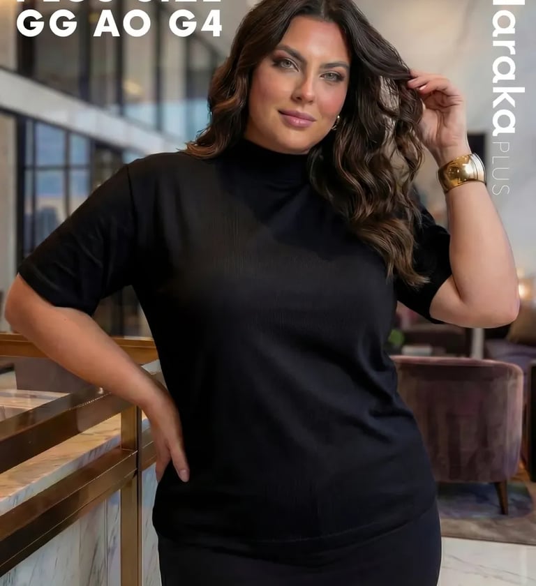 BLUSA FEMININA PLUS SIZE GOLA ALTA