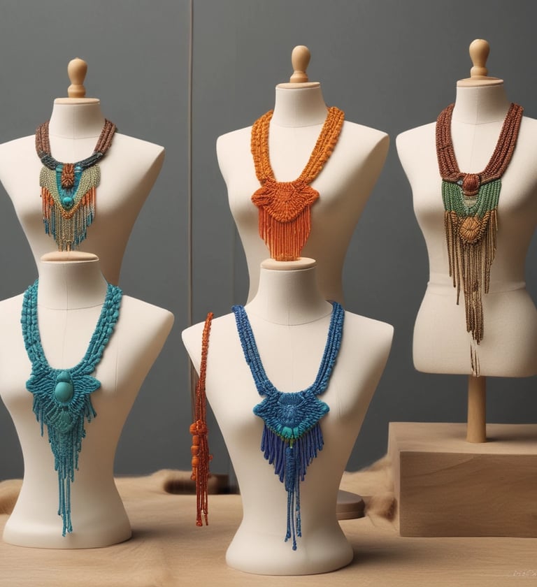 cuatro collares de macrame artesanal hecho a mano