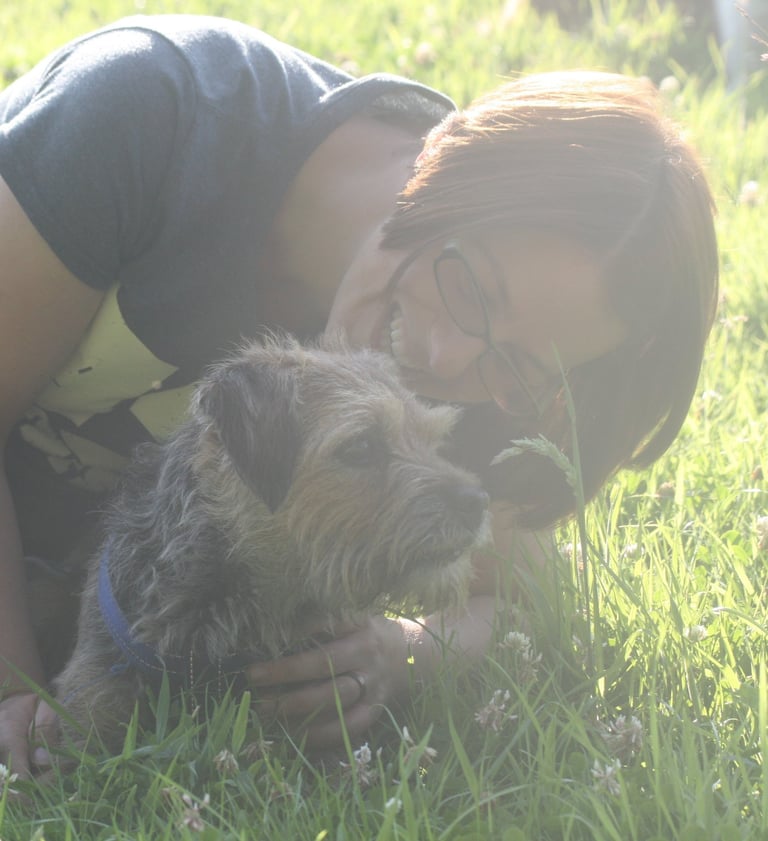 Suzanne from Bark and Ride with her Border Terrier, Stan