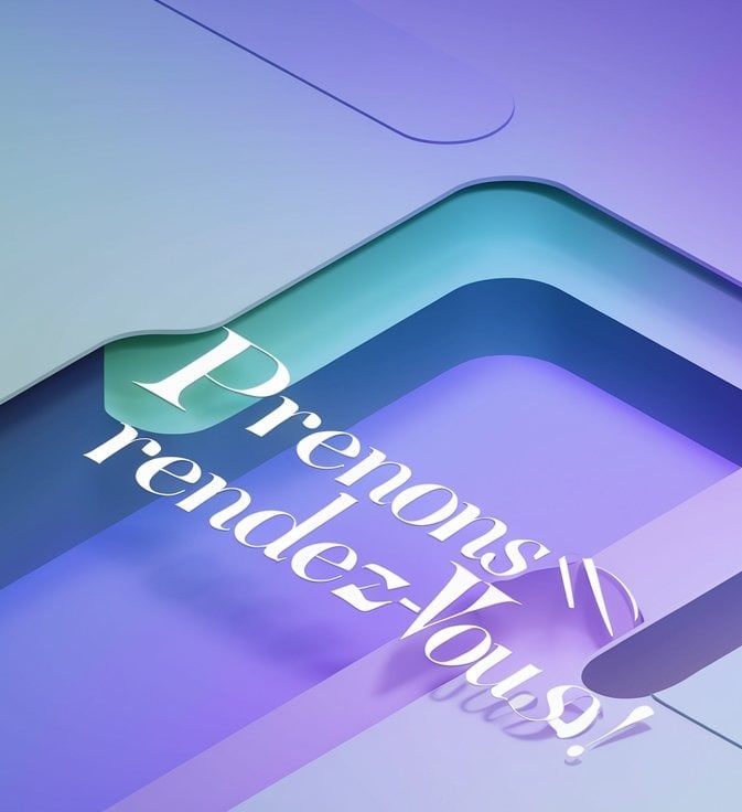 a purple and blue background with the words,'prenons rendez-vous'he word,
