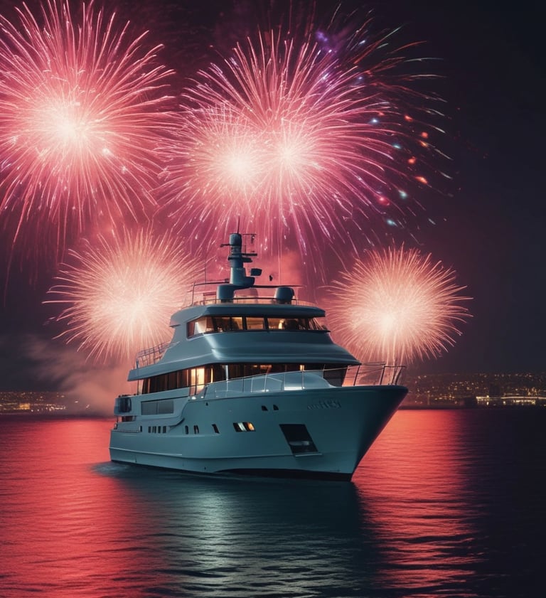 a boat with a man standing on the water