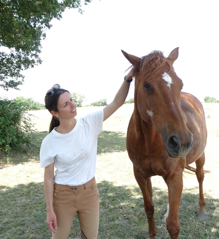 Equithérapeut caressant un cheval