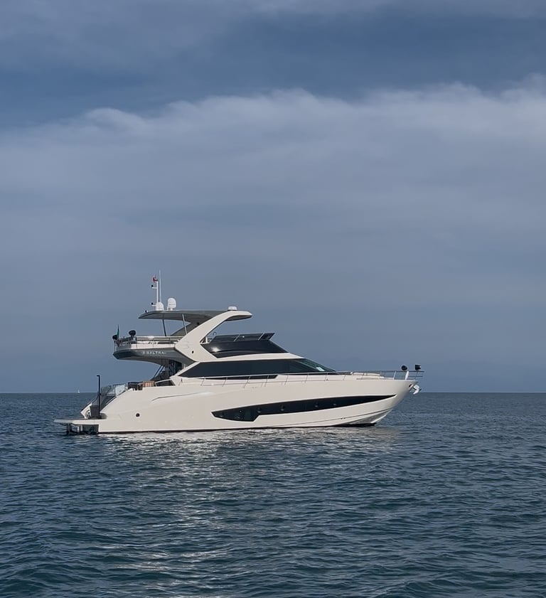 a yatch in the water with a sky background