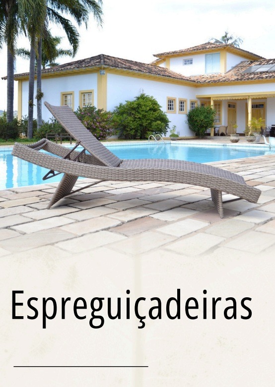 Espreguiçadeiras: móveis alto padrão em alumínio, corda náutica, fibra sintética pra área externa