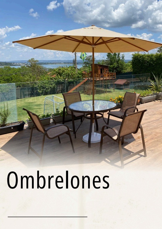 Ombrelones: móveis alto padrão em alumínio, corda náutica, fibra sintética pra área externa