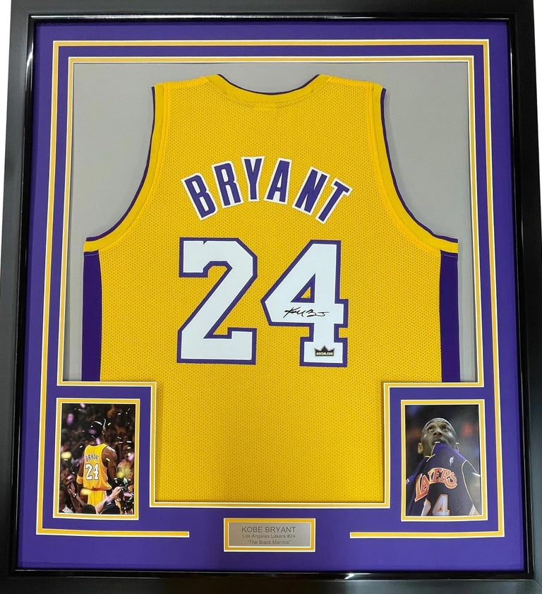 Framed Facsimile Autographed Kobe Bryant #24 35x39 Los Angeles LA Yellow Jersey