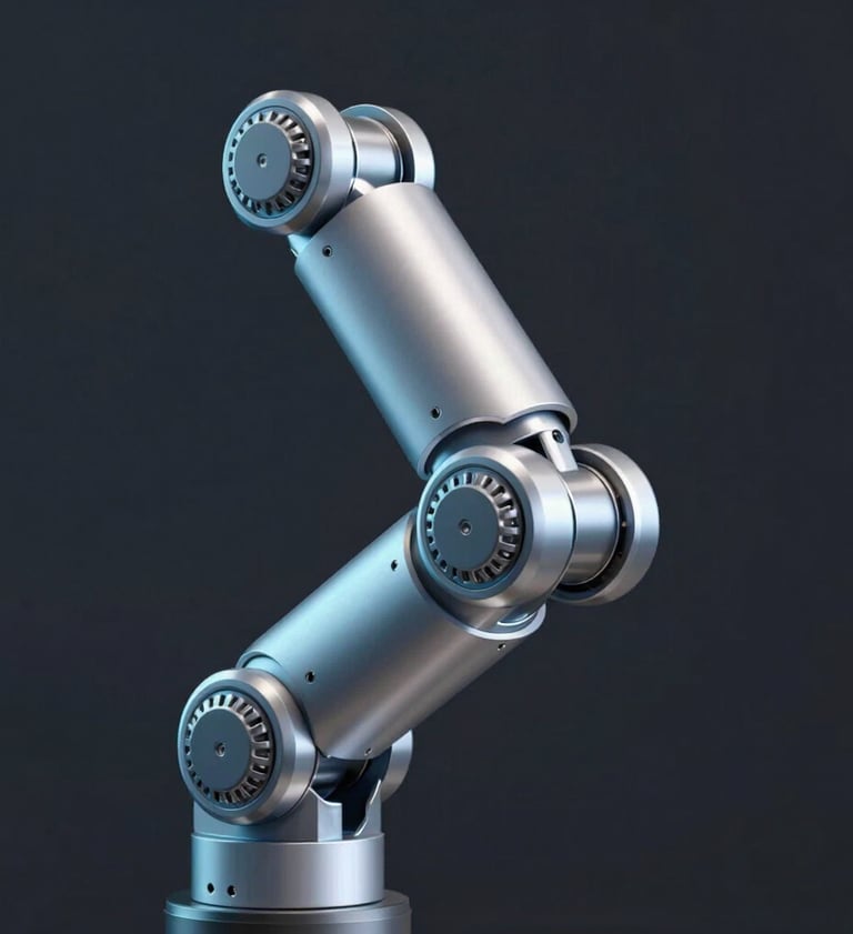 A close-up of a detailed 3D mechanical joint or robotic arm, showcasing creative precision and high-tech textures. Soft lighting with #8FE3F5 highlights on a dark #0d1026 background.