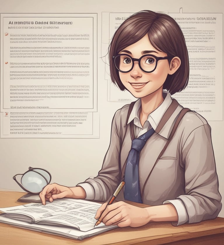a woman in a suit and tie is sitting at a desk